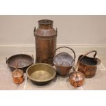 A late 19th/early 20th century 'United Dairies' copper milk churn, lacking cover, 70cm high, a
