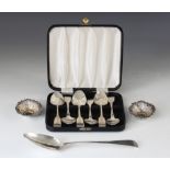 A cased set of six George IV fiddle pattern silver teaspoons, John Meek, London 1825, the