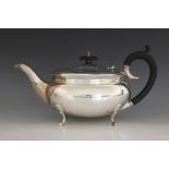 A George V silver teapot, B Street & Co, Birmingham 1930, of compressed oval form with rope twist