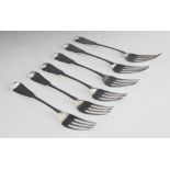 A set of six George III silver fiddle pattern forks, John Lias, London 1809, monogrammed initials to