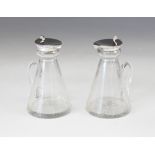 A pair of George V silver mounted cut glass whiskey noggins, Wilmot Manufacturing Co, Birmingham