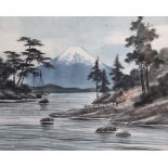 Japanese school (mid 20th century), A view of Mount Fuji, Watercolour on silk, Unsigned, 44.5cm x