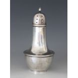 An Art Deco silver and bakelite sugar caster, Joseph Gloster Ltd, Birmingham 1938, of waisted