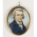 English School, late 18th century, Portrait miniature, Watercolour on ivory of a gentleman, with