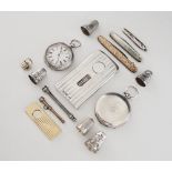 A selection of silver tableware and accessories, to include; a Victorian silver watch case,