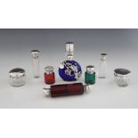A selection of silver, silver coloured and cut glass scent bottles and vanity jars, to include; an