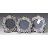 A set of three silver mounted photograph frames, Keyford Frames Ltd, London 1982, the shaped borders