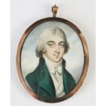 English School circa 1790, Portrait miniature, Watercolour on ivory of a gentleman, with powdered