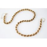 9ct gold rope twist necklace, spring ring and loop fastening with attached extension chain, min.