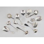 A selection of George III and later silver caddy spoons and teaspoons, to include an Irish silver