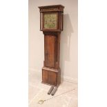 A George III oak cased eight day longcase clock, signed ‘Barker, Wigan’, the flat top hood with a
