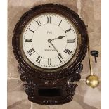 A late 19th century carved oak drop dial fusee wall timepiece signed 'Holt, Altrincham', the 30cm