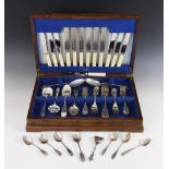 An assembled canteen of plated cutlery, comprising dinner forks, salad forks, table spoons, soup