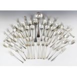 A George V part canteen of Hanoverian pattern silver cutlery, mostly Josiah Williams & Co, London