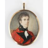 English School circa 1810, Portrait miniature, Watercolour on ivory of a young military officer,