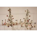 A pair of toleware six branch chandeliers, mid 20th century, probably Italian, formed as painted