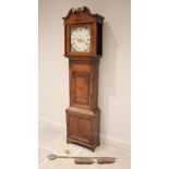 A George III oak and mahogany cross banded eight day longcase clock, the 33cm painted square dial