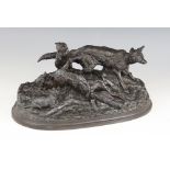After Pierre-Jules Mêne (1810-1879), a mid 20th century cast iron animal group of foxes and cubs, mo