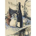 Ronald Ossary Dunlop (Irish, 1894-1973), Still life with wine bottle, Oil on paper, Signed lower