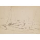 Sir William Mactaggart PRSA RA FRSE RSW (Scottish, 1903 - 1981), Study of a figure on a boat, Pencil