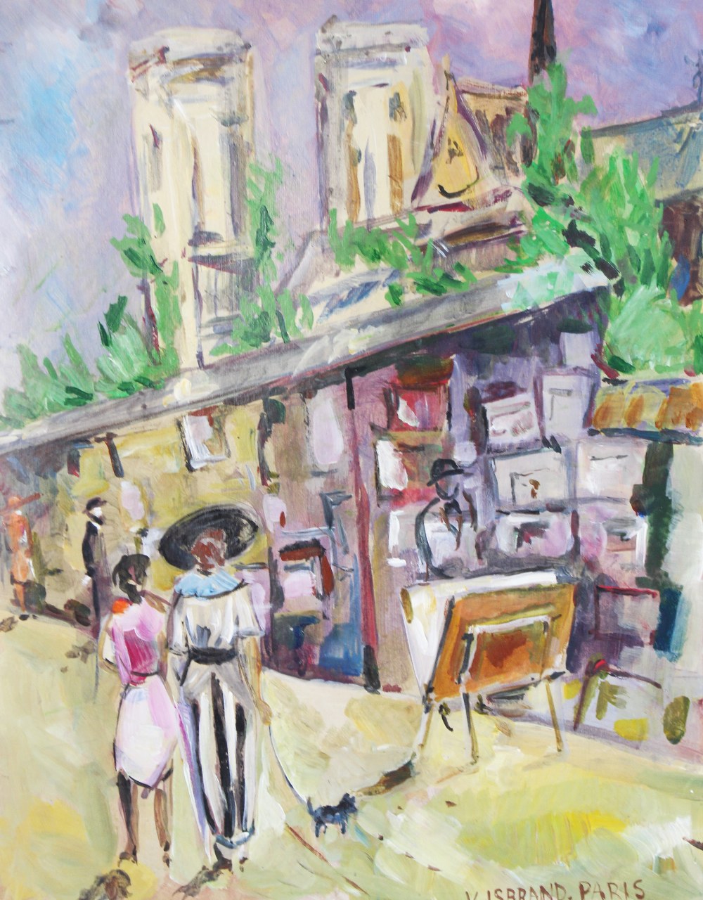 Attributed to Victor Isbrand (Danish, 1897 - 1989), A Parisian street scene, Oil on board, Signed "