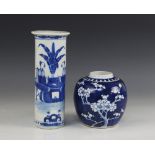 A Chinese porcelain blue and white sleeve vase, late 19th century, of cylindrical form and decorated