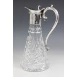 A silver mounted cut glass claret jug, Barker Ellis Silver Co, Birmingham 1994, the tapering body