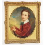 English School (18th century), An oval portrait of a young boy, Oil on canvas, Unsigned, The oval