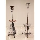An Arts and Crafts copper, brass and wrought iron standard lamp in the manner of W A S Benson, the