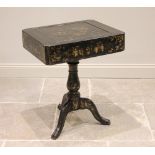 A 19th century Chinese export black lacquer games table, the removable top with a chess board to the