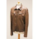 A Roberto Cavalli Class leather jacket, the brown leather jacket with overstitch detail, with zip