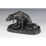 Pierre-Jules Mêne (1810-1879), a cast iron figural group of hound and pups, modelled on oval ground,