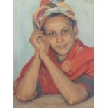 E Ruff (French School, 20th century), "Nostalgie" (portrait of a woman in North African dress),