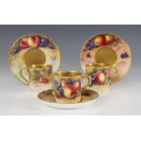 A Royal Worcester Fallen Fruits coffee can and saucer, each hand-painted by H.Everett 1925, cup