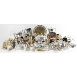A large quantity of silver plated, and silver coloured tableware and accessories, to include serving