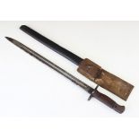 A WWI P1907 bayonet by Sanderson, with inspection markings and War Department broad arrow,