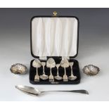 A cased set of six George IV fiddle pattern silver teaspoons, John Meek, London 1825, the