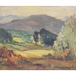 Attributed to Leonard Richmond RBA ROI (British, 1889-1965), Landscape with hills beyond, Oil on