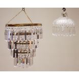 A four tier gilt metal and glass lustre droplet ceiling light fitting, 36cm H x 30cm D, along with a