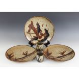 A selection of Japanese studio pottery, 20th century, comprising; a pair of plates, decorated with