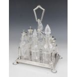 A Victorian silver plated cruet by Latham & Morton, the rectangular base with six divisions and