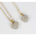 A diamond set 18ct gold heart-shaped pendant, designed as a tiered cluster of round brilliant cut