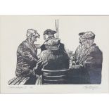 Roger Hampson (British, 1925-1996), "Domino Players III", Limited edition linocut on paper,