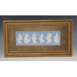 A Wedgwood Jasperware plaque, early 20th century, applied in white with the Dancing Hours on a