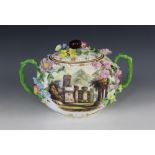 A Minton porcelain pot pourri and cover, circa.1825-1830, of globular proportions and painted with a
