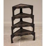 A Japanese black lacquer freestanding corner shelf, Meiji period, late 19th/early 20th century,