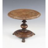 A Victorian mahogany apprentice piece miniature breakfast table, the circular moulded top raise upon