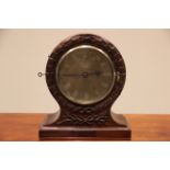 A 19th century double sided mahogany library/table clock by Simeon Shole Deptford, the balloon