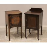A George III style mahogany bedside cupboard, mid 20th century, of bowfront form on legs of tapering