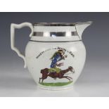 A satirical documentary pearlware jug, early 19th century circa 1812, the body printed and hand